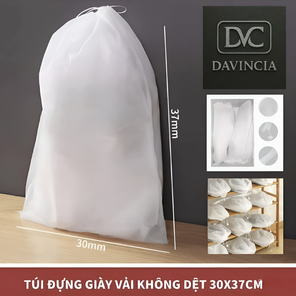 Túi Đựng Giày Dép DAVINCIA, Túi Dây Rút Bảo Quản Giày Dép Đồ Dùng Khỏi Bụi Bẩn, Chất Liệu Vải Không Dệt Thoáng Khí