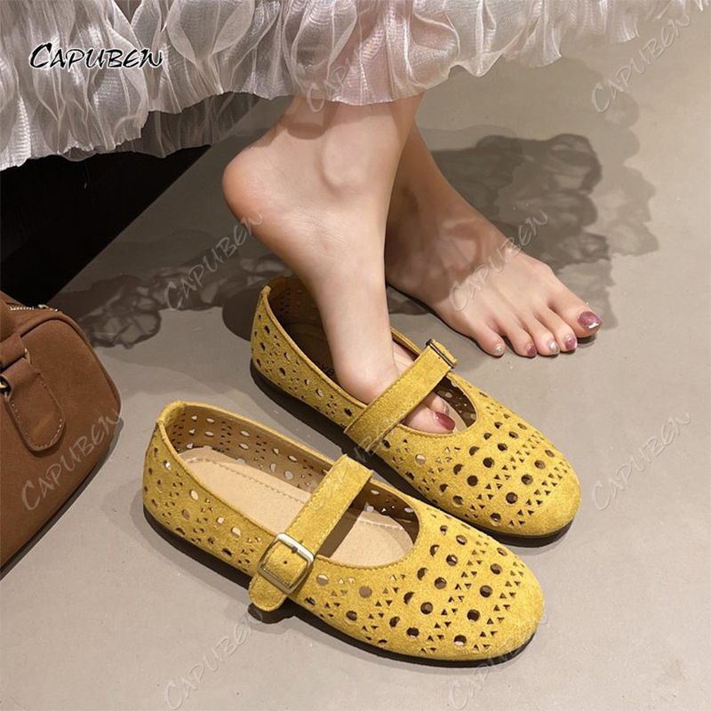 CAPUBEW Phụ nữ Flat Bottom Sandals Vintage Hollow Mary Jeans Mới không ...