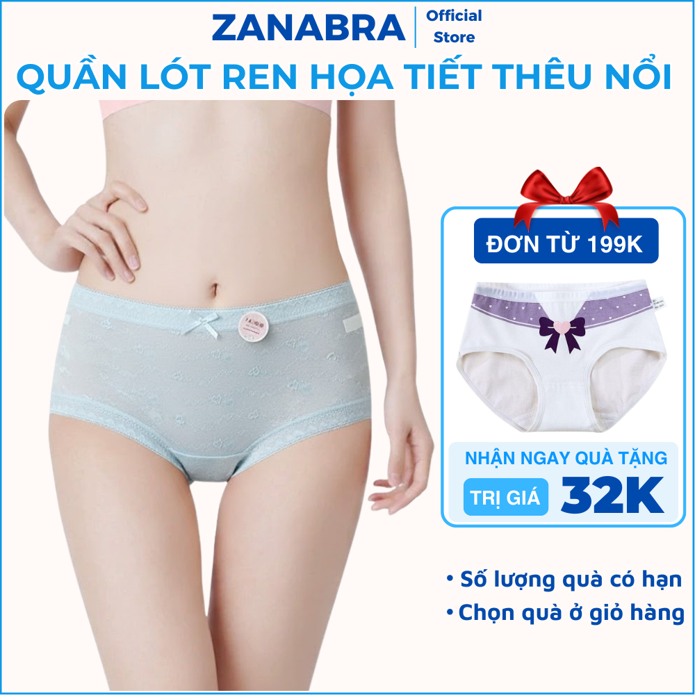 [Deal Shock] Quần Lót Ren Họa Tiết Thêu Nổi Quyến Rũ - Quần Chip Nữ Đính Nơ Cạp Vừa Không Lộ Viền ZANABRA L2433