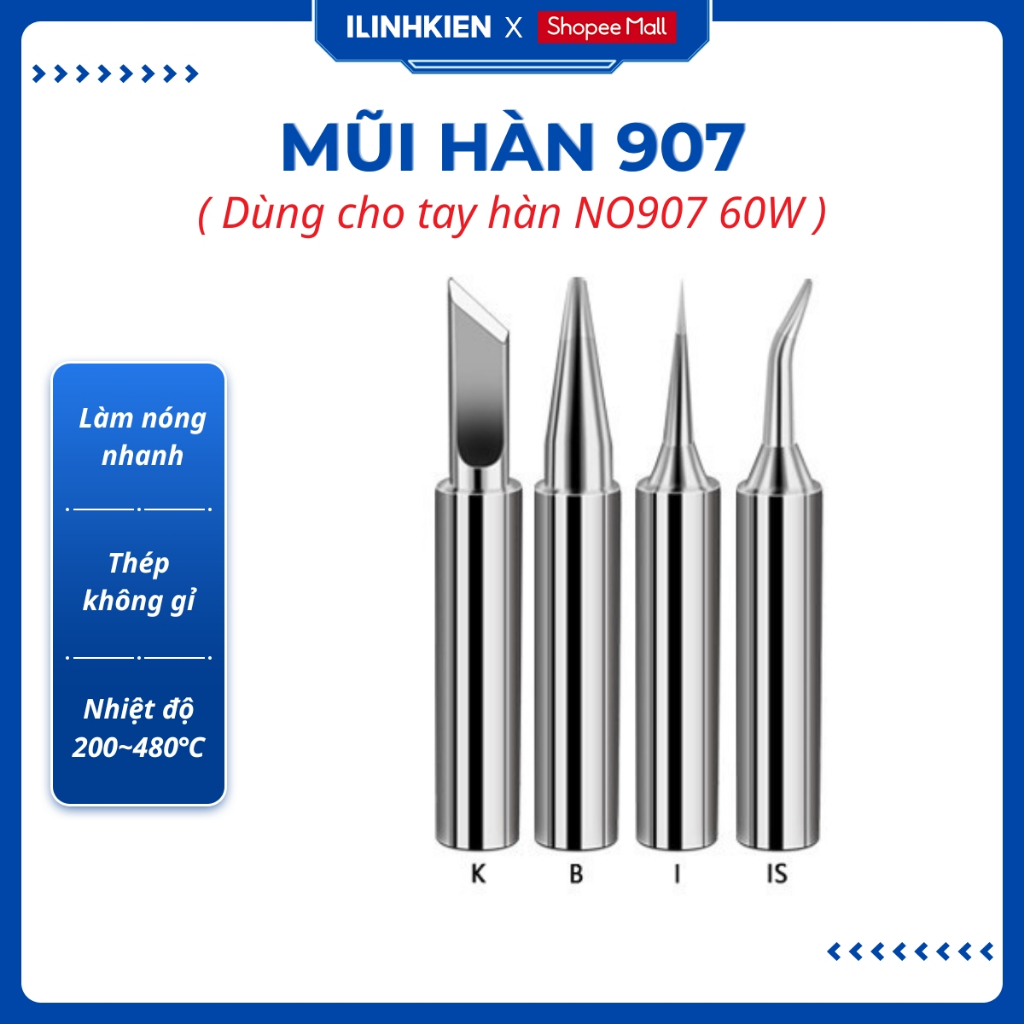Đầu mỏ hàn , mũi hàn 907 gia nhiệt nhanh bền bỉ dùng cho tay hàn NO907 chính hãng ILinhkien.