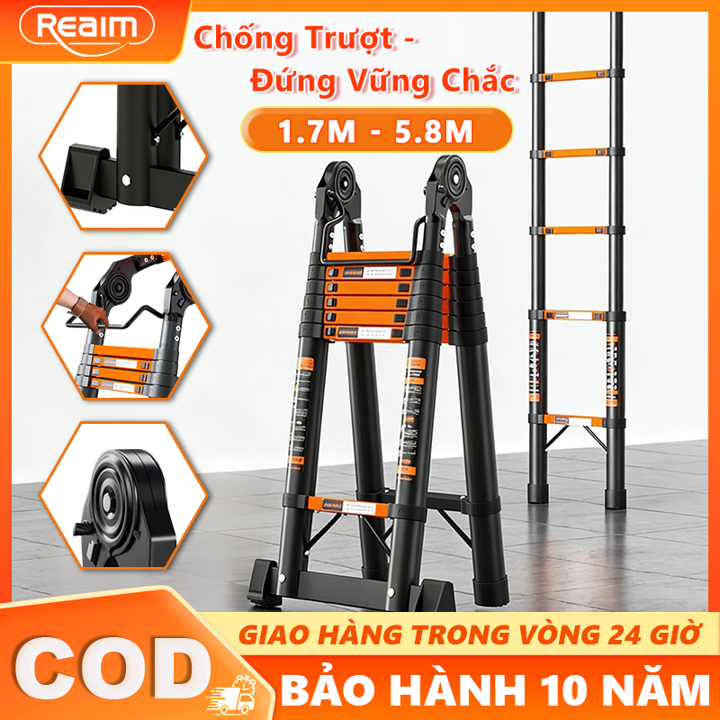 Thang Nhôm Rút Inox Chữ A Nhập Khẩu Chắc chắn bền bỉ lớp phủ chống gỉ Tải trọng 600kg bảo hành 2 năm