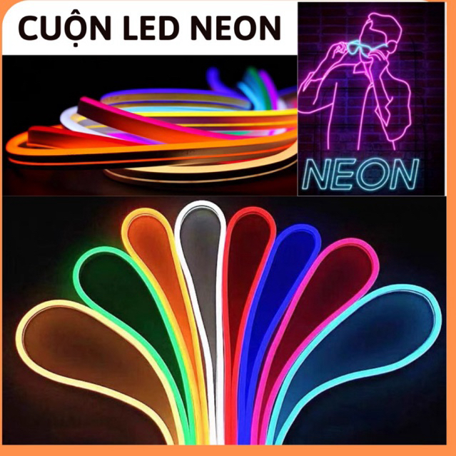 Led dây Neon 12v dài 5m,đèn led neon uốn dẻo chống nước,cuộn led neon dán dài 5m 12 vôn,dây đèn led neon flex đơn sắc