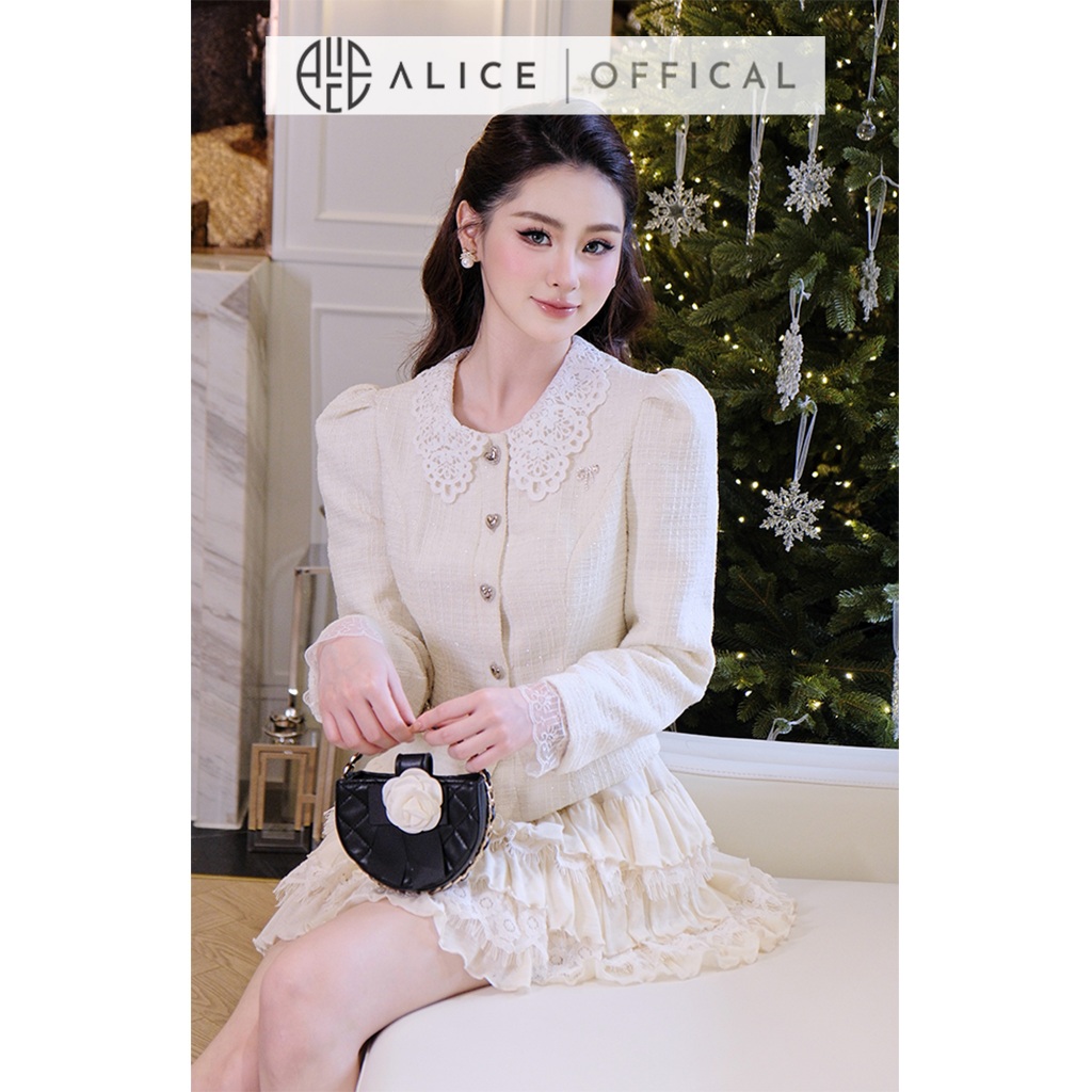 Set Váy Thu Đông Alice Áo Chất Dạ Tweet Cao Cấp Cổ Phối Ren, Chân Váy Nhiều Tầng Tơ Phối Ren Tiểu Thư S1012