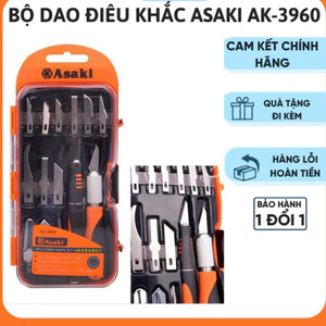 Bộ dao điêu khắc Asaki AK-3960,bộ dao chạm trổ,cắt ghép 14 chi tiết Asaki AK-3960,bộ dao tỉa trổ Asaki,bộ dao khắc