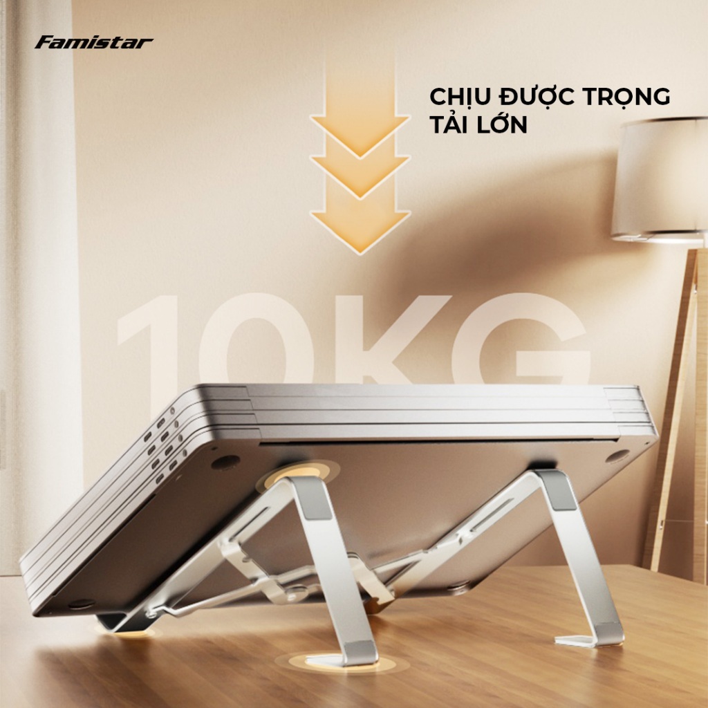 Giá Đỡ LapTop Tản Nhiệt Độ Cao Công Thái Học Ngang Tầm Mắt - Chịu Lực Lên Đến 10KG GD09 Famistar