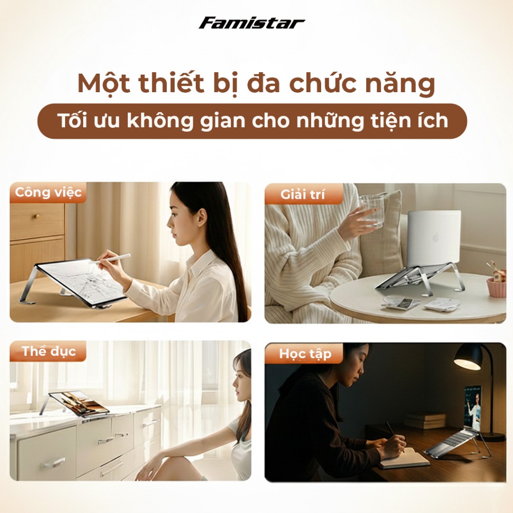 Giá Đỡ LapTop Tản Nhiệt Độ Cao Công Thái Học Ngang Tầm Mắt - Chịu Lực Lên Đến 10KG GD09 Famistar