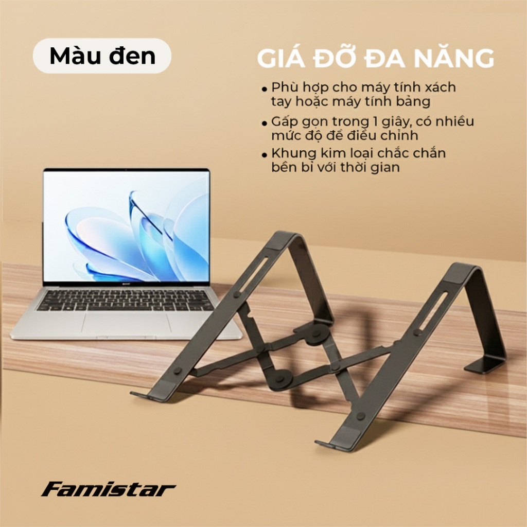 Giá Đỡ LapTop Tản Nhiệt Độ Cao Công Thái Học Ngang Tầm Mắt - Chịu Lực Lên Đến 10KG GD09 Famistar