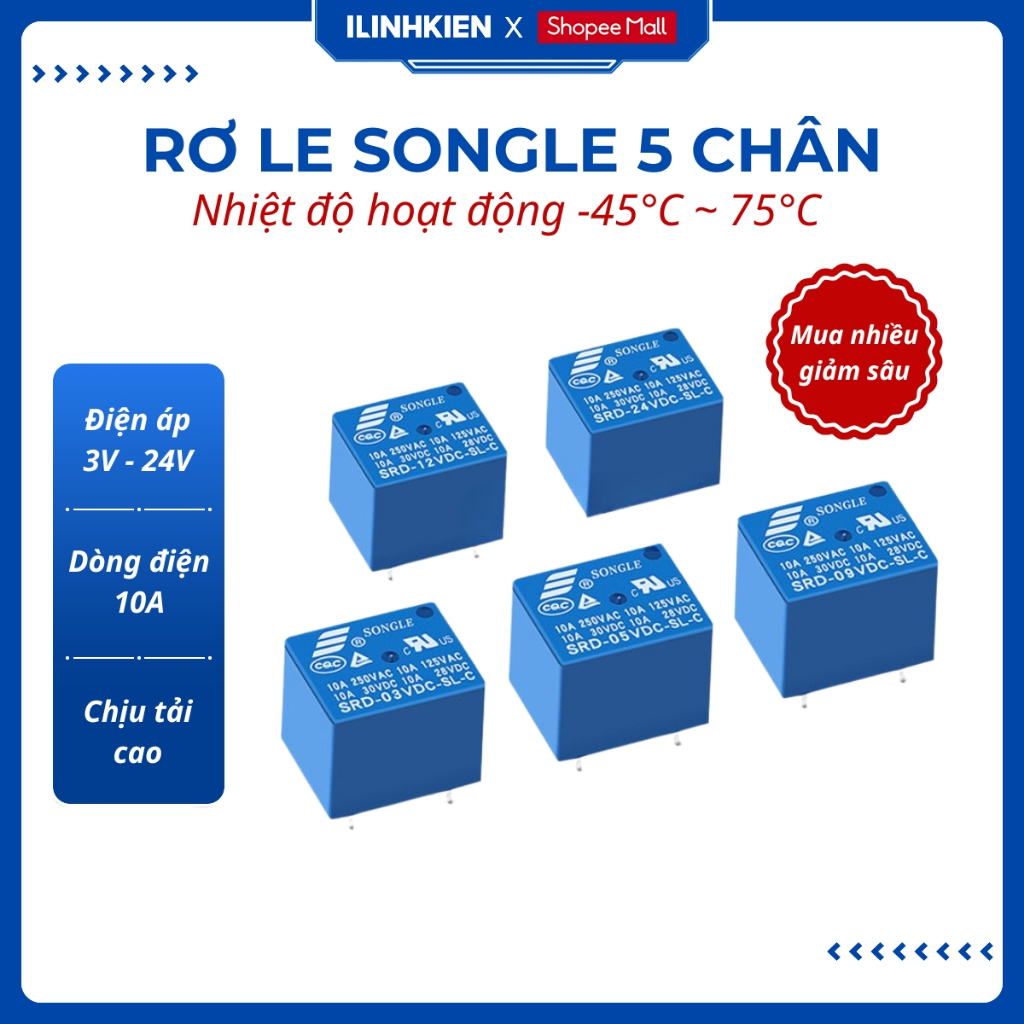 Relay Rơ Le 5 chân 24V 12V 9V 5V 3V Songle đảm bảo chất lượng ilinhkien.