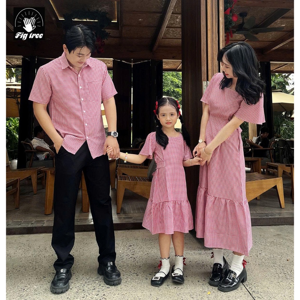 Đồ Gia Đình Fig Tree Caro Đỏ Trắng Nhí, Gia Đình Đi Tiệc, Chụp Hình Siêu Sang, Hàng Thiết Kế Ms 195