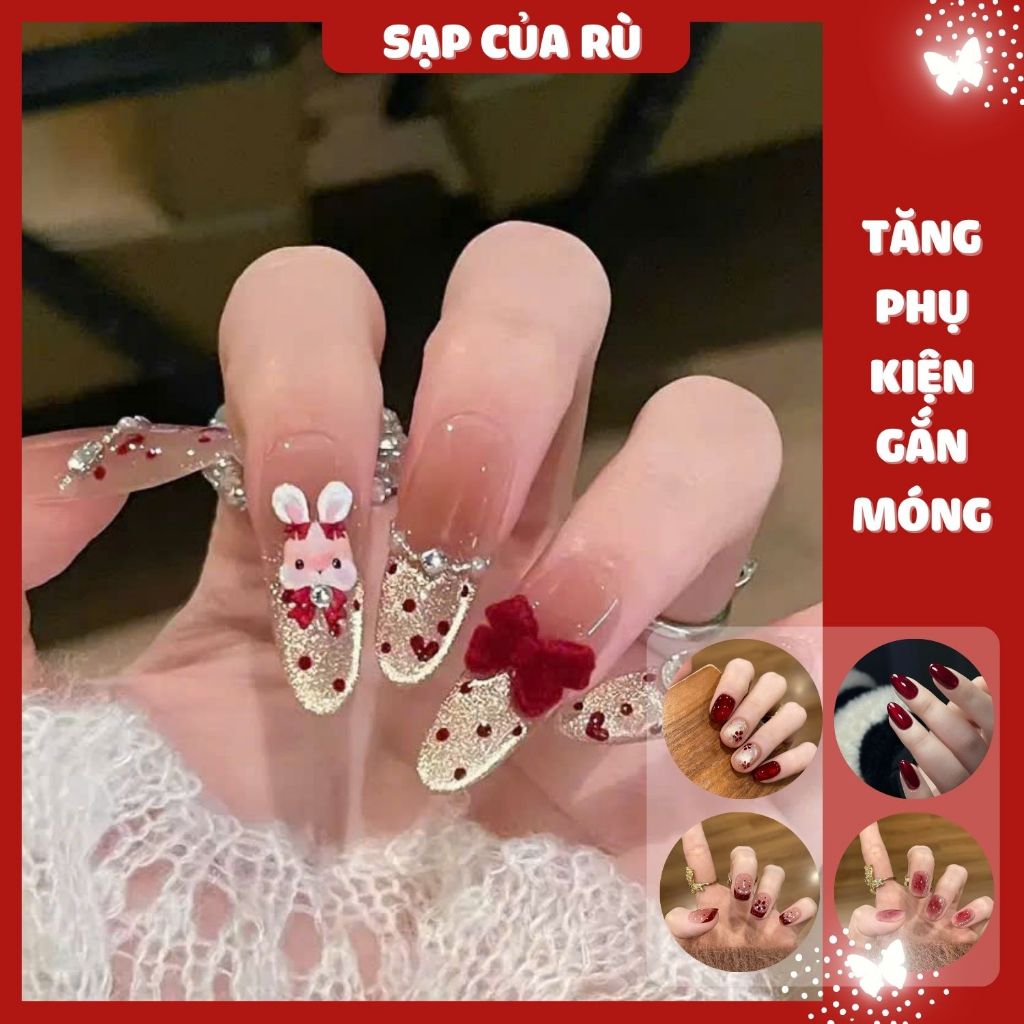 [Móng chơi Noel] Bộ sưu tập Nailbox 24 móng tone đỏ,tặng keo dán