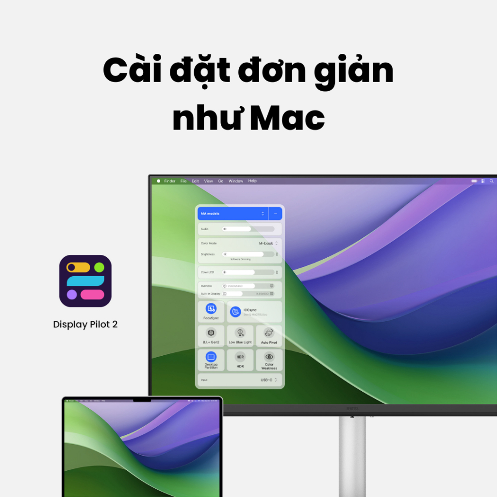 BenQ MA270UP_Màn hình máy tính dành cho Mac 27" 4K Nano Gloss USB Type-C 90W, thiết kế công thái học | BigBuy360 - bigbuy360.vn