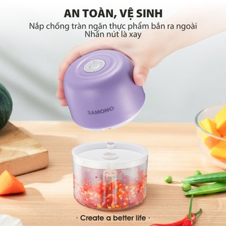 Dụng cụ xay tỏi ớt, thực phẩm Samono, 250ml, lưỡi dao xay bén, nút nhấn rút tiện lợi, pin sạc 800MAH