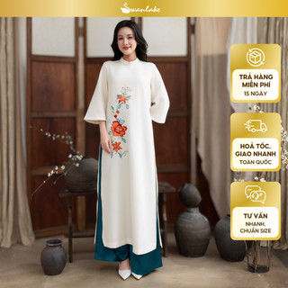 SWANLAKE | Áo Dài Cách Tân Nữ Phom Suông Cổ Trụ Tay Lỡ Chất Vải Lụa Dày Thêu Hoa Cao Cấp L13069
