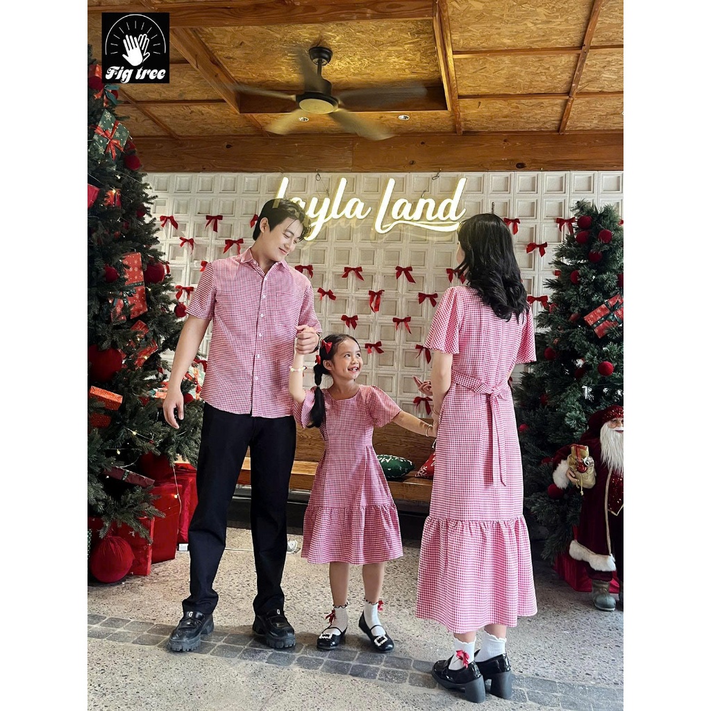 Đồ Gia Đình Fig Tree Caro Đỏ Trắng Nhí, Gia Đình Đi Tiệc, Chụp Hình Siêu Sang, Hàng Thiết Kế Ms 195