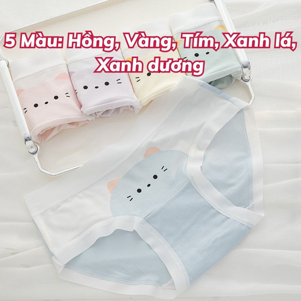 Quần lót nữ cotton kháng khuẩn cạp vừa tôn dáng, Quần chip nữ họa tiết mèo dễ thương LANIXA L1164