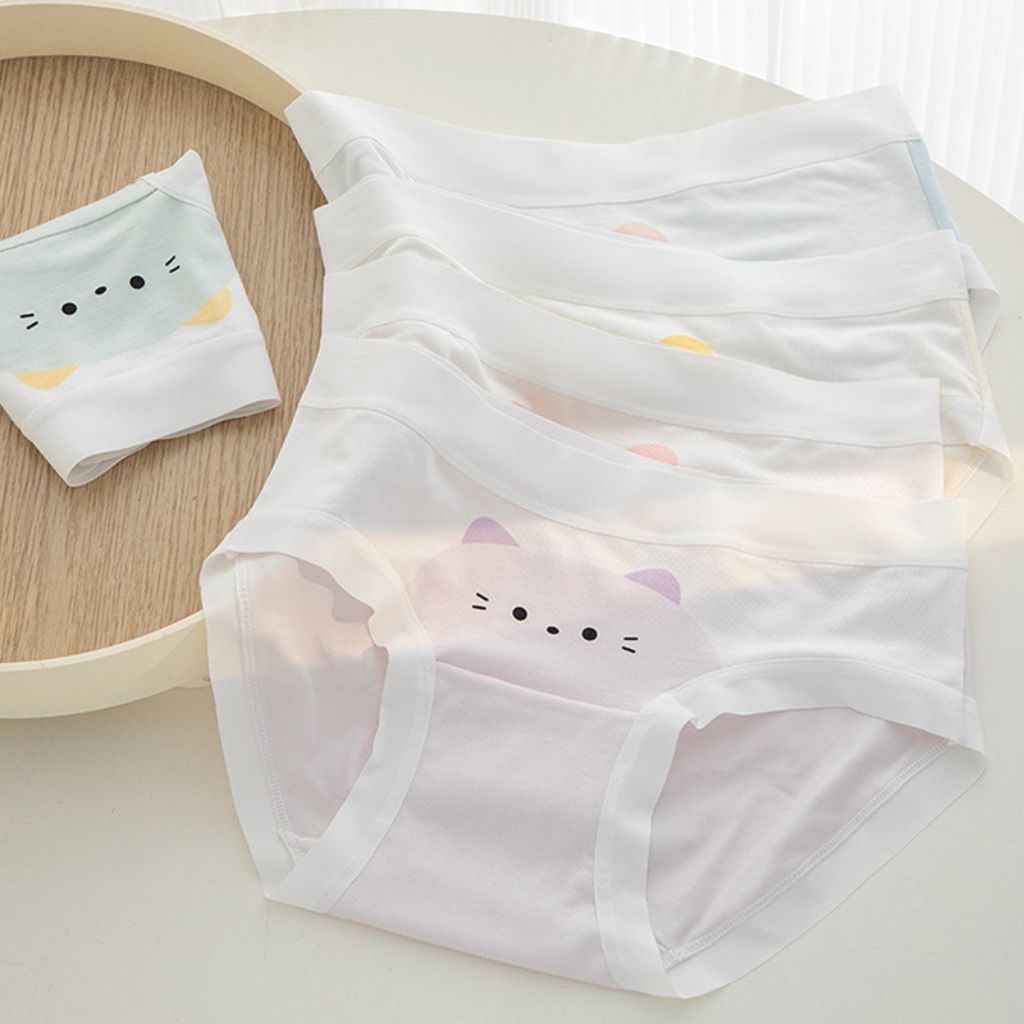 Quần lót nữ cotton kháng khuẩn cạp vừa tôn dáng, Quần chip nữ họa tiết mèo dễ thương LANIXA L1164
