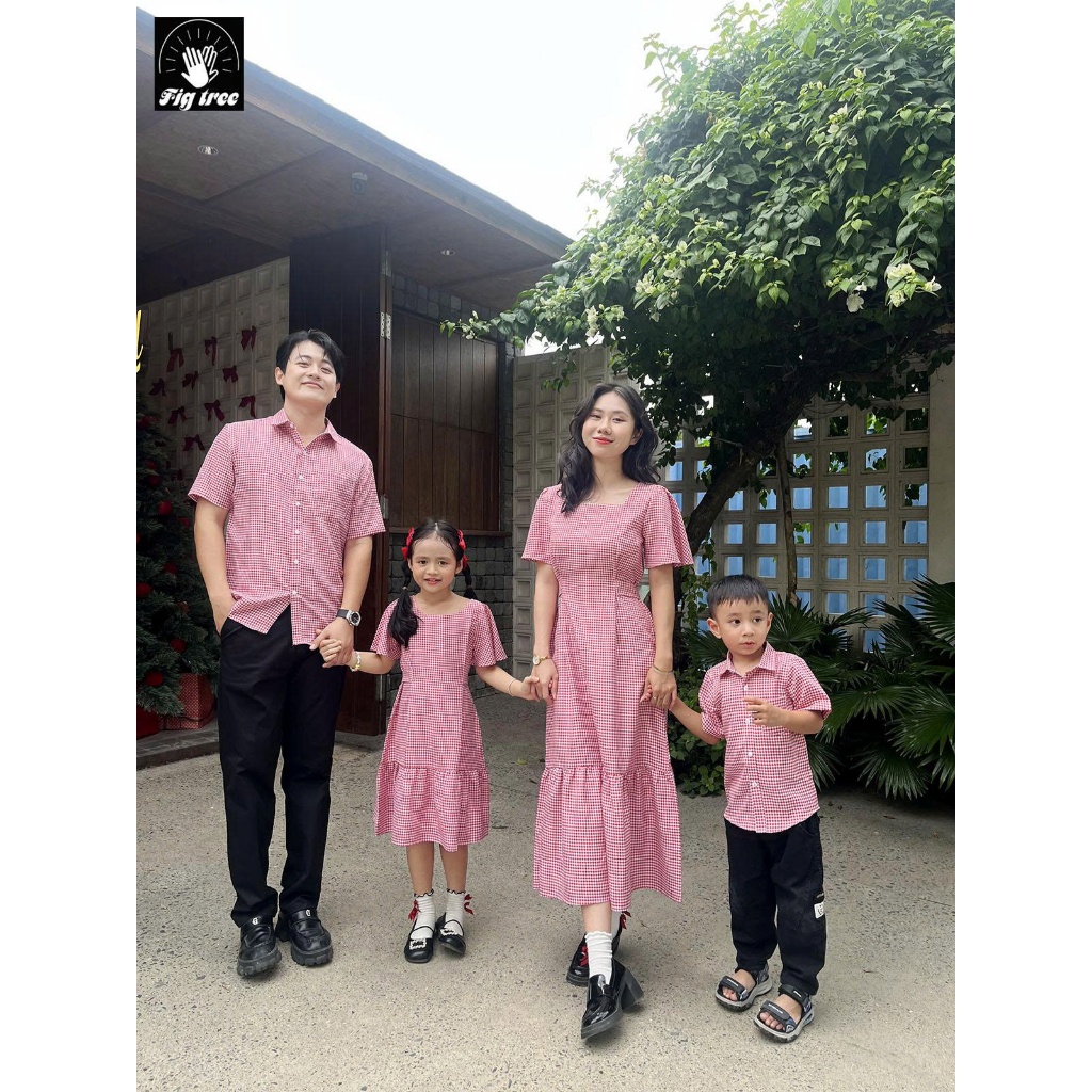 Đồng Phục Gia Đình Fig Tree Caro Đỏ Trắng New Du Lịch Siêu Xinh, Chất Dày Dặn Mịn Đẹp, MS 195