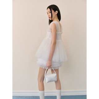 Áo lưới babydoll OLV bồng xòe tiểu thư Ivory Mesh Smocked Layered Top phù hợp đi chơi đi tiệc