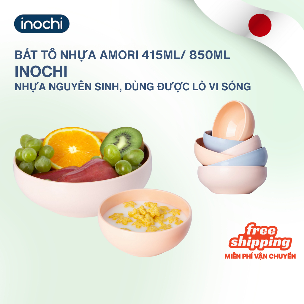 Bát ăn cơm, ăn dặm nhựa Inochi Amori Inochi cho bé, chịu nhiệt tốt (Nhỏ 415 ml/ To 850ml), an toàn