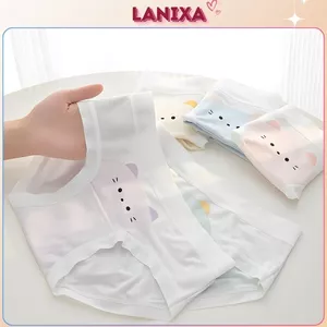 Quần lót nữ cotton kháng khuẩn cạp vừa tôn dáng, Quần chip nữ họa tiết mèo dễ thương LANIXA L1164