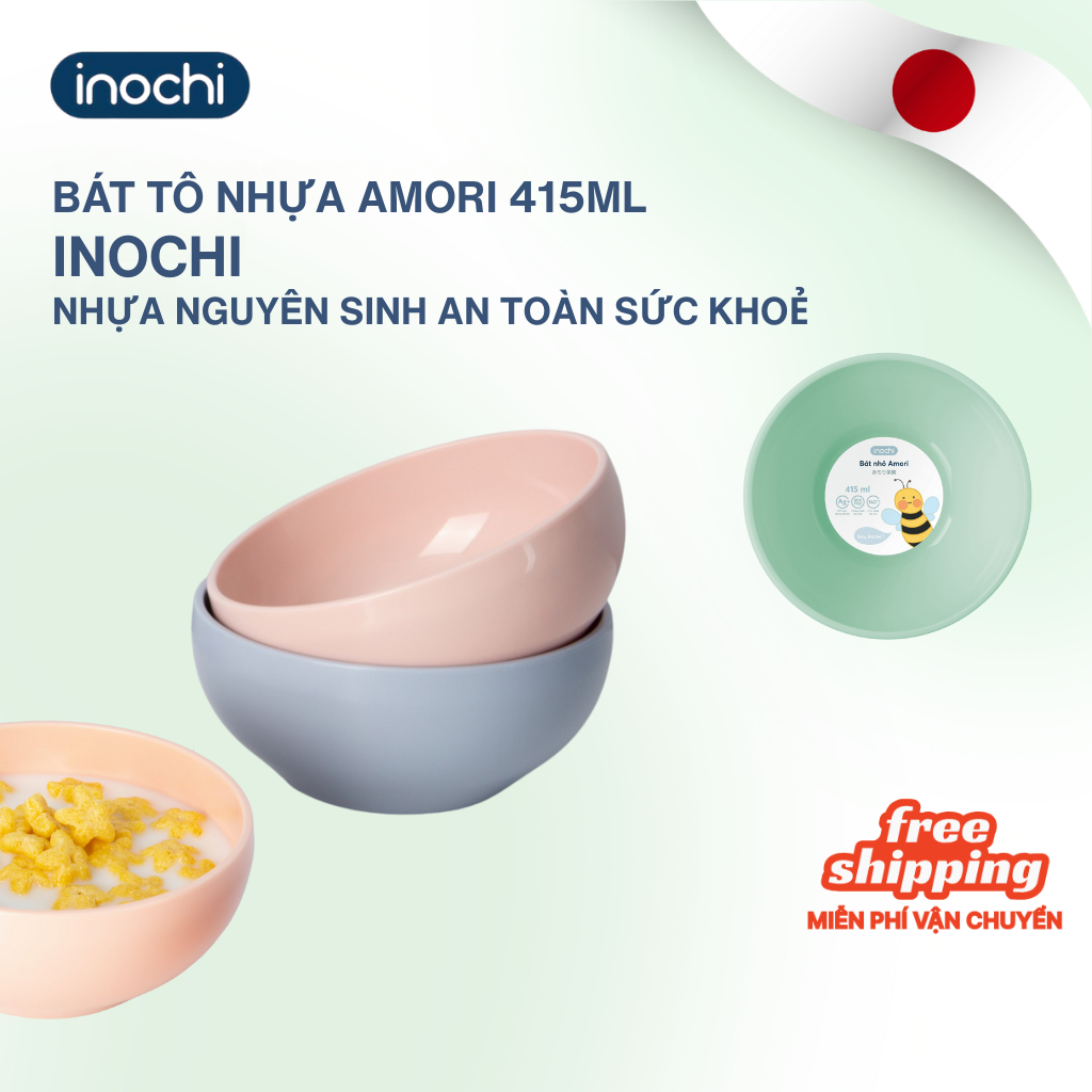 Bát nhựa ăn cơm, ăn dặm cho bé 415ml Amori Inochi, chịu nhiệt, an toàn cho bé, bền đẹp
