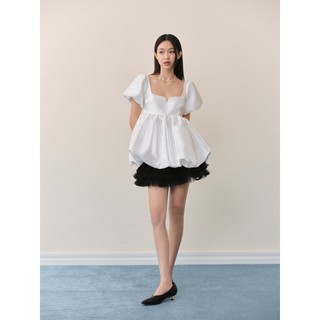 Áo babydoll OLV ánh kim cổ vuông đứng form White Tafta Puff Top phù hợp đi chơi đi tiệc nhẹ