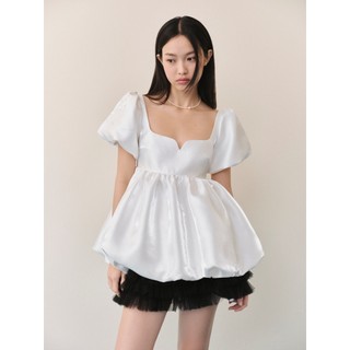 Áo babydoll OLV ánh kim cổ vuông đứng form White Tafta Puff Top phù hợp đi chơi đi tiệc nhẹ