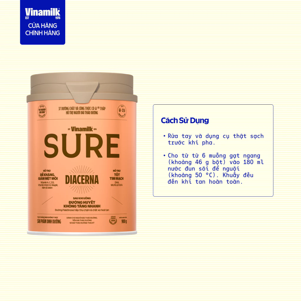 Sữa bột Dành cho người tiểu đường Vinamilk Sure Diecerna 900g