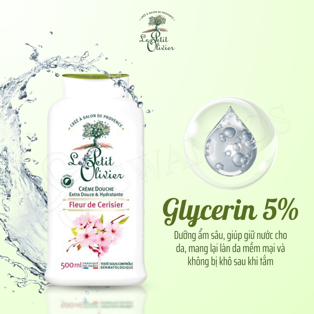 [500ml] Sữa Tắm Dưỡng Ẩm Le Petit Olivier Nước Hoa Pháp Hương Hoa Anh Đào Thơm Lâu, Dịu Da, Sáng Da