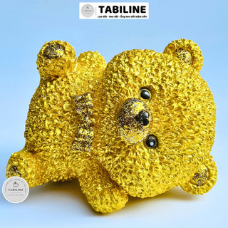 Heo đất ống tiết kiệm tiền lỗ tròn gấu xù bông size lớn màu vàng gold đáng yêu LD41 - TABILINE