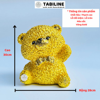 Heo đất ống tiết kiệm tiền lỗ tròn gấu xù bông size lớn màu vàng gold đáng yêu LD41 - TABILINE
