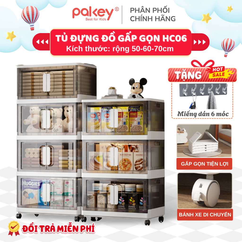 [SIÊU RẺ] Tủ Nhựa Gấp Gọn Đa Năng RỘNG 50/60/70CM, Tủ Đựng Đồ Nhựa Trong Suốt Chất Liệu PP An Toàn Cho Bé - HC06