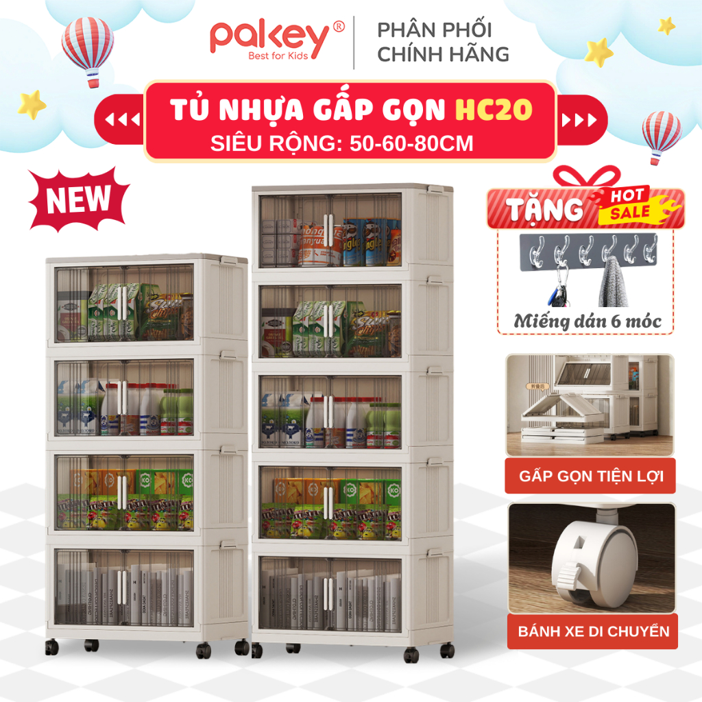 [NEW] Tủ Nhựa Gấp Gọn Phong Cách Hiện Đại - Tủ Nhựa Đựng Đồ Tiện Lợi Kính Trong Có Bánh Xe Di Chuyển Tiện Lợi