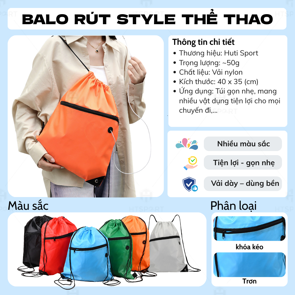 Túi Rút Thể Thao, Balo Túi Dây Rút Thời Trang, Không Logo Nhiều Màu