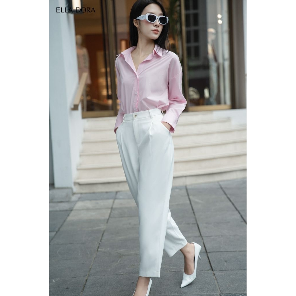 Quần baggy nữ ELLA DORA hai túi dáng Barrel form đẹp thanh lịch dễ phối đồ hai màu ĐEN/TRẮNG [Q35]