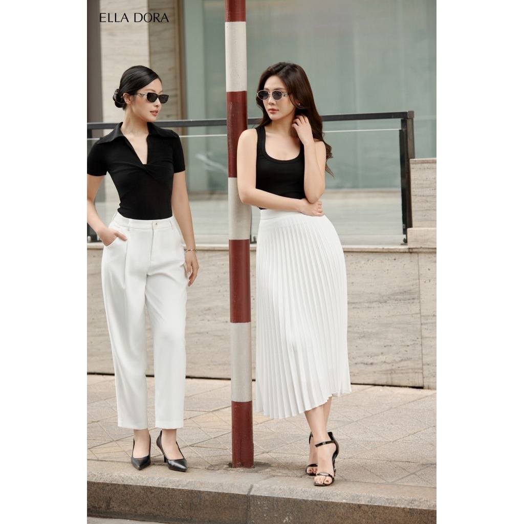 Quần baggy nữ ELLA DORA hai túi dáng Barrel form đẹp thanh lịch dễ phối đồ hai màu ĐEN/TRẮNG [Q35]