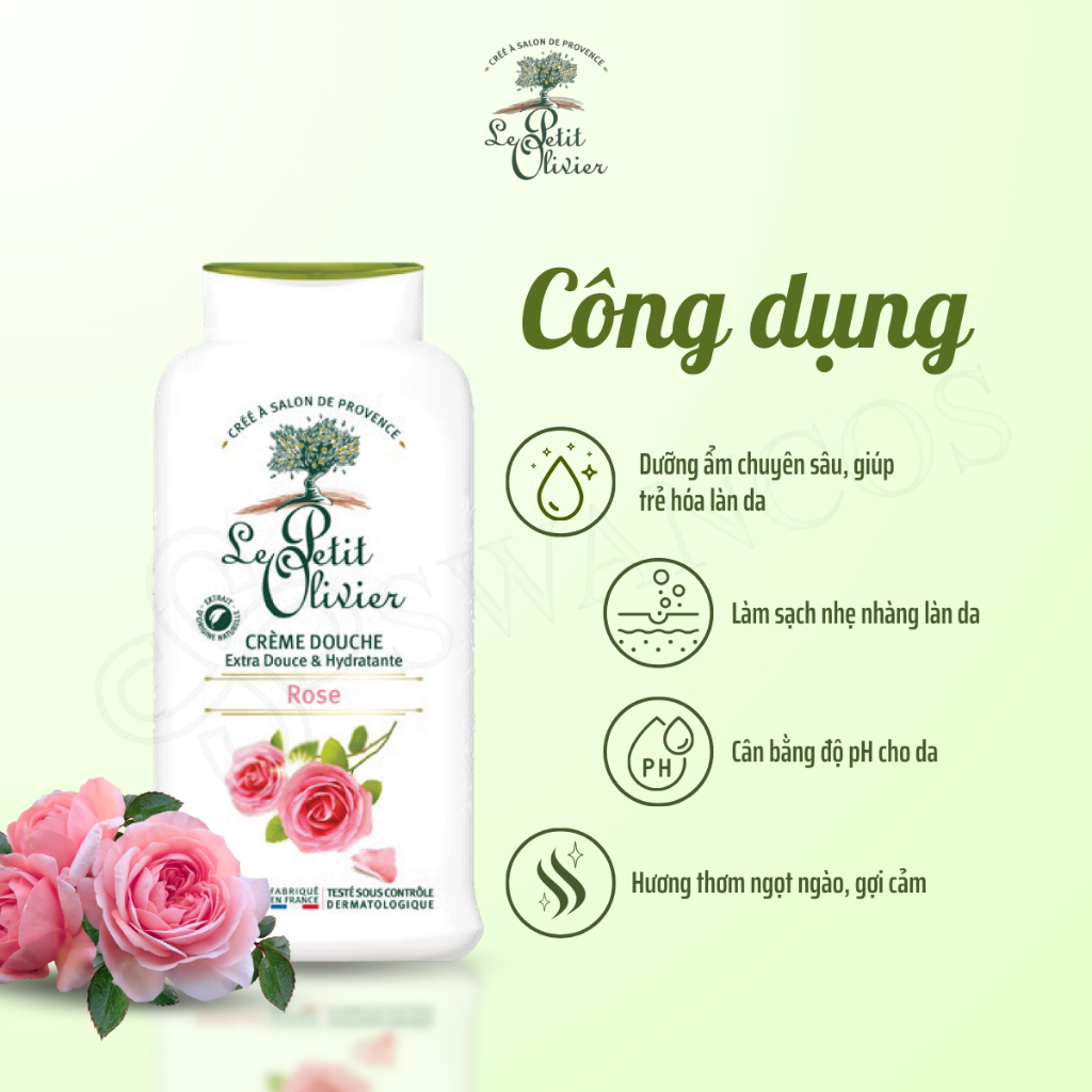[500ml] Sữa Tắm Thiên Nhiên Le Petit Olivier Nước Hoa Pháp Hương Hoa Hồng Làm Dịu Da, Dưỡng Ẩm Sâu Thơm Lâu