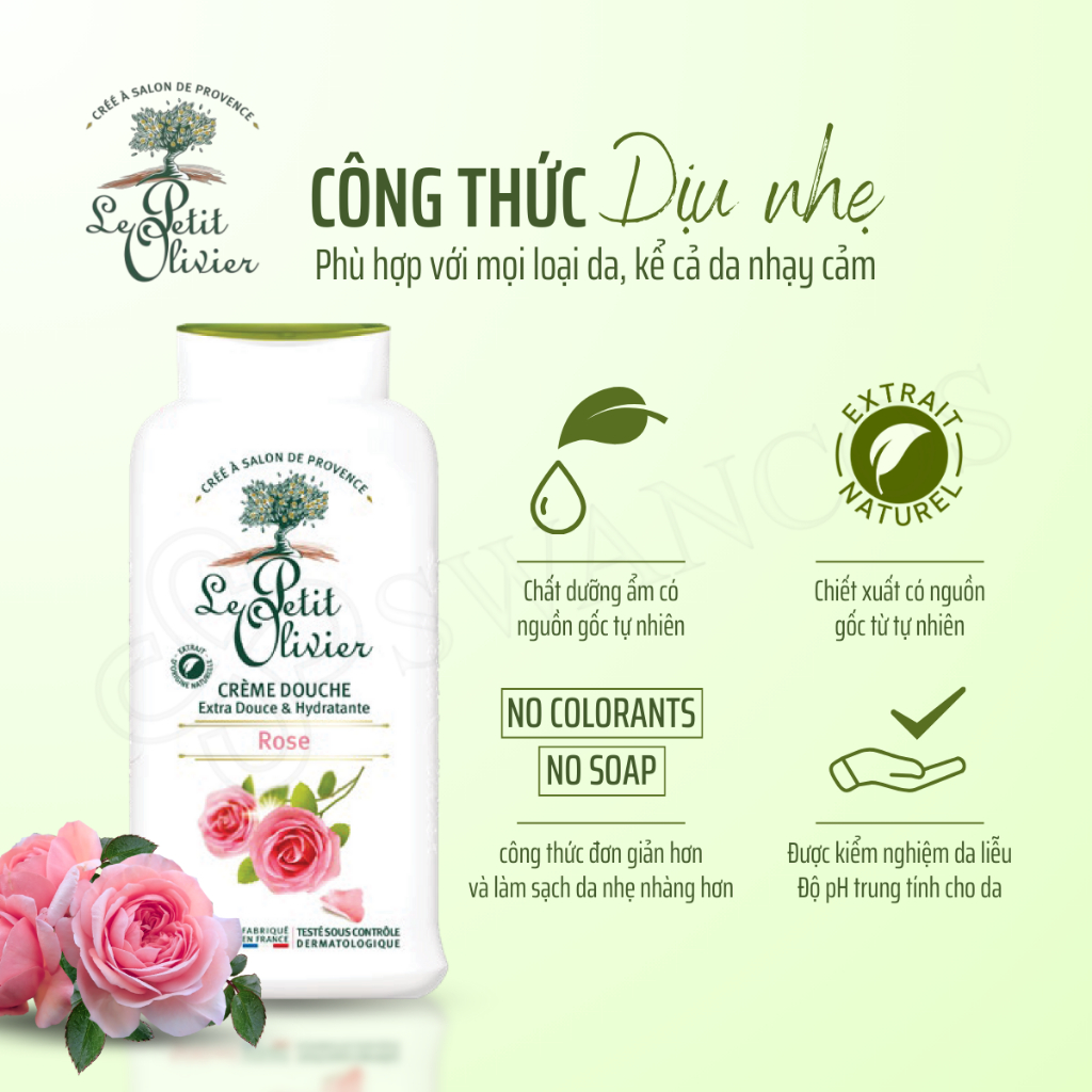 [500ml] Sữa Tắm Thiên Nhiên Le Petit Olivier Nước Hoa Pháp Hương Hoa Hồng Làm Dịu Da, Dưỡng Ẩm Sâu Thơm Lâu