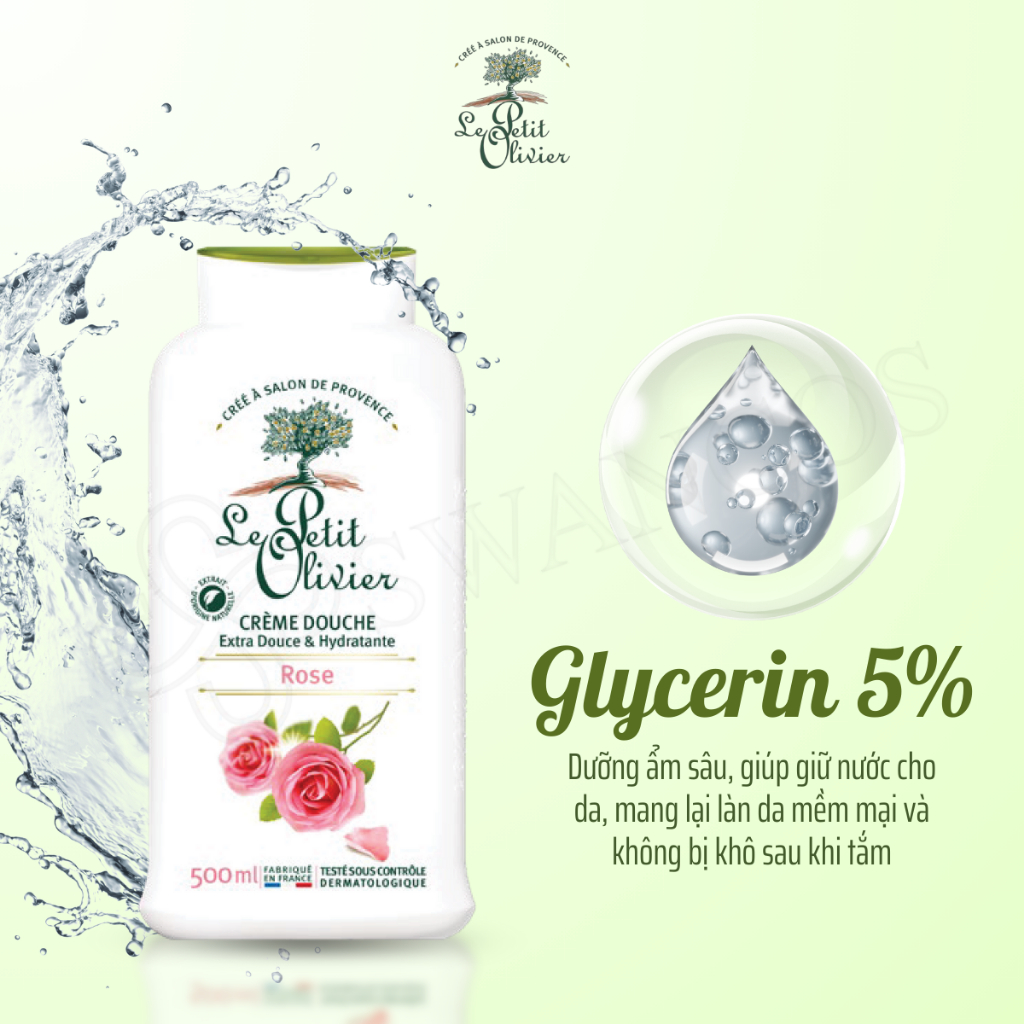 [500ml] Sữa Tắm Thiên Nhiên Le Petit Olivier Nước Hoa Pháp Hương Hoa Hồng Làm Dịu Da, Dưỡng Ẩm Sâu Thơm Lâu