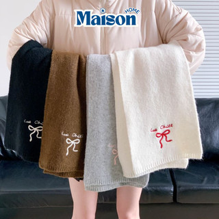 Khăn Len Choàng Cổ Thêu Hình Nơ Dễ Thương MAISON Khăn Len Quàng Cổ Giữ Ấm Cho Nữ Phong Cách Hàn Quốc