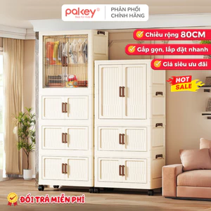 Tủ Nhựa Kính Trong Có Ngăn Treo Tiện Lợi, Tủ Đựng Đồ Cho Bé Đa Năng Có Bánh Xe Di Chuyển Tiện Lợi - HC12