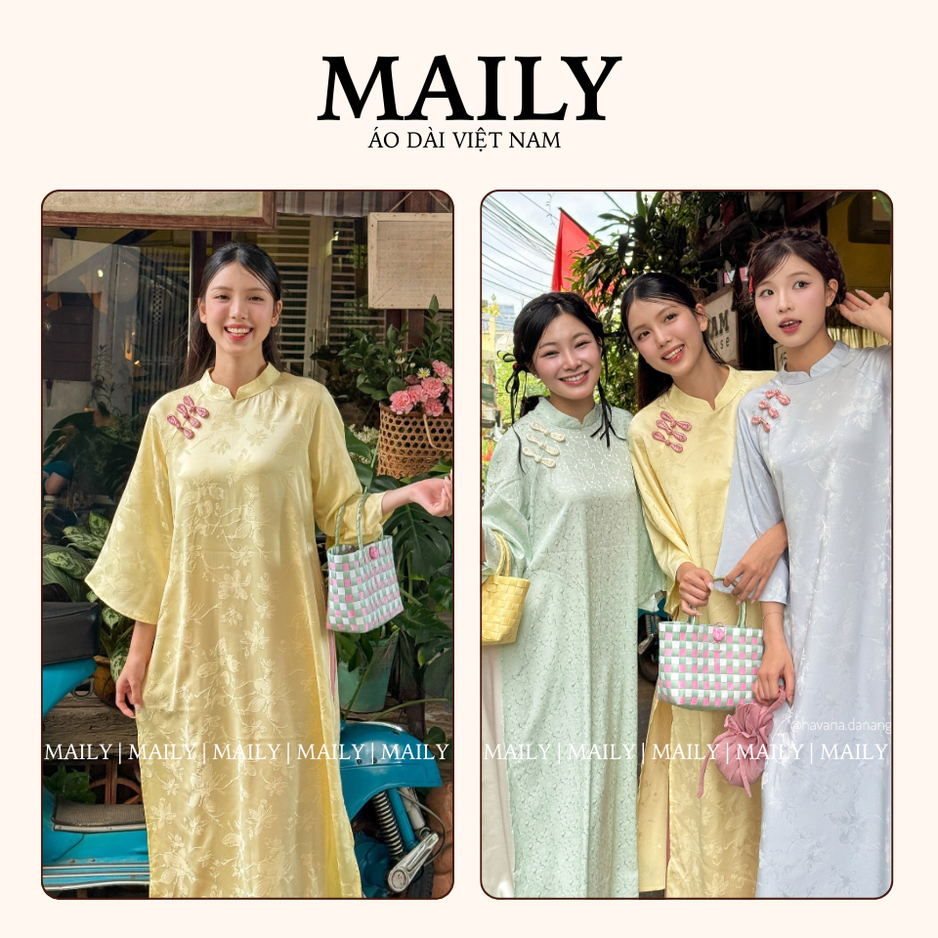 Áo Dài Cơ Uyển Dáng Cách Tân Thiết Kế Trẻ Trung Cổ Cao Tay Lỡ Loe, Dự Tiệc - ÁO DÀI MAILY