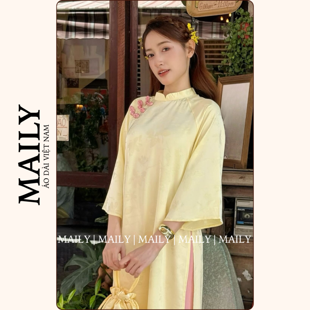 Áo Dài Cơ Uyển Dáng Cách Tân Thiết Kế Trẻ Trung Cổ Cao Tay Lỡ Loe, Dự Tiệc - ÁO DÀI MAILY