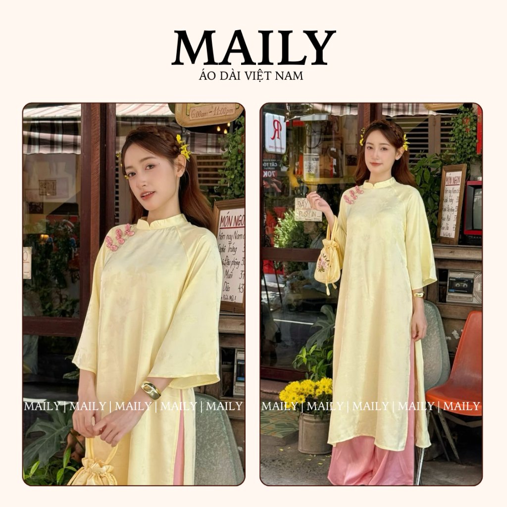 Áo Dài Cơ Uyển Dáng Cách Tân Thiết Kế Trẻ Trung Cổ Cao Tay Lỡ Loe, Dự Tiệc - ÁO DÀI MAILY