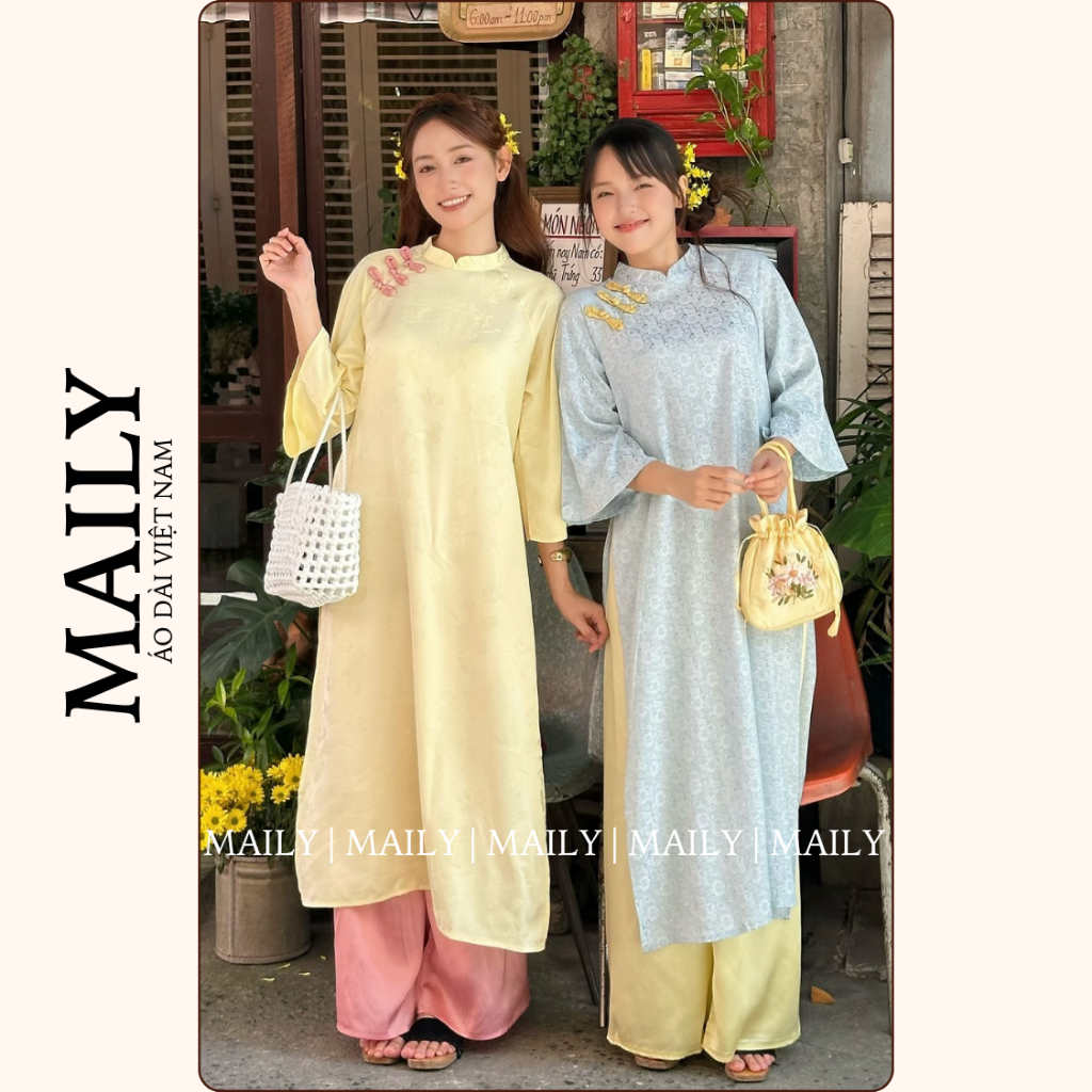 Áo Dài Cơ Uyển Dáng Cách Tân Thiết Kế Trẻ Trung Cổ Cao Tay Lỡ Loe, Dự Tiệc - ÁO DÀI MAILY
