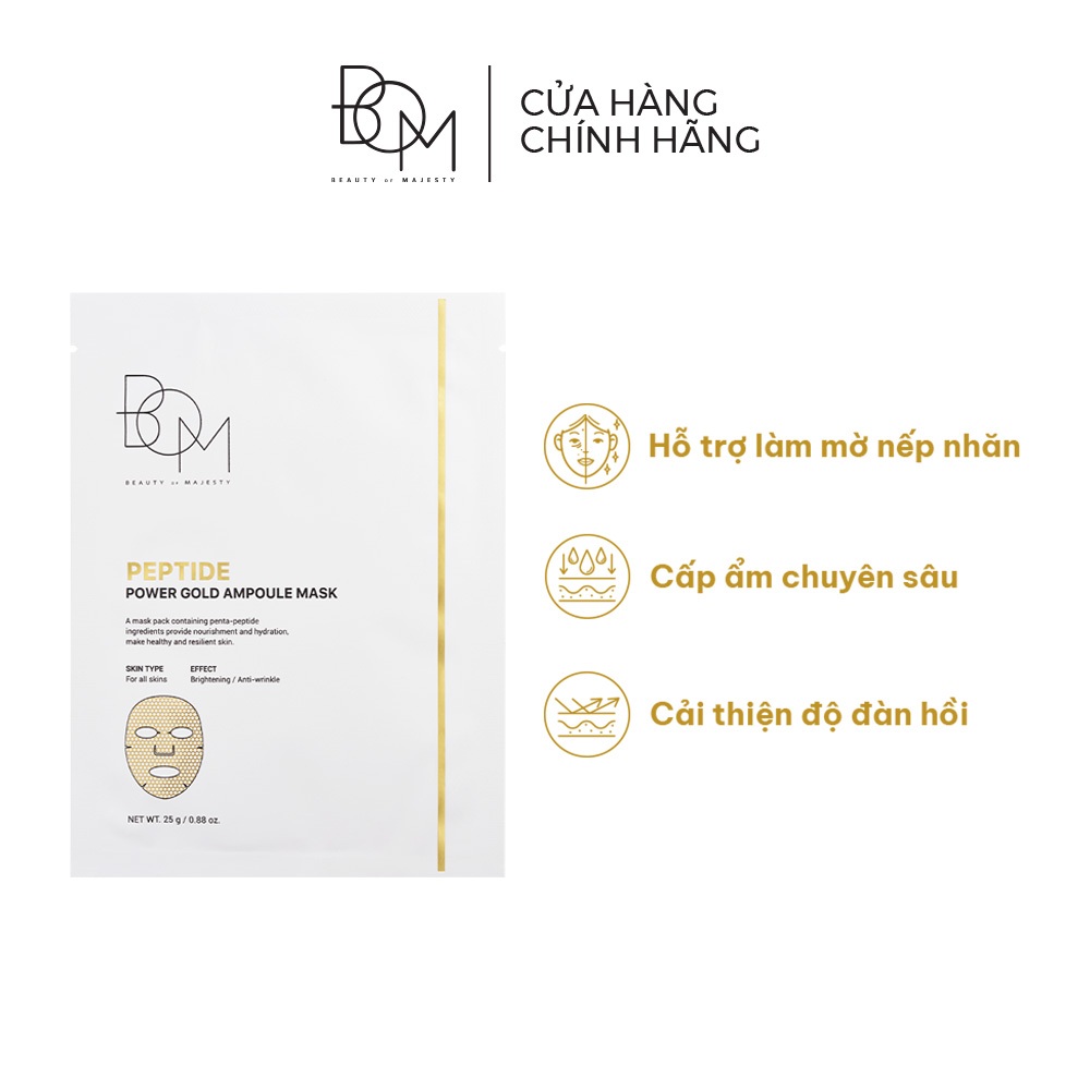 B.O.M Mặt nạ Peptide Power Gold Ampoule Mask Hỗ trợ làm sáng da cải thiện độ đàn hồi và cấp ẩm chuyên sâu