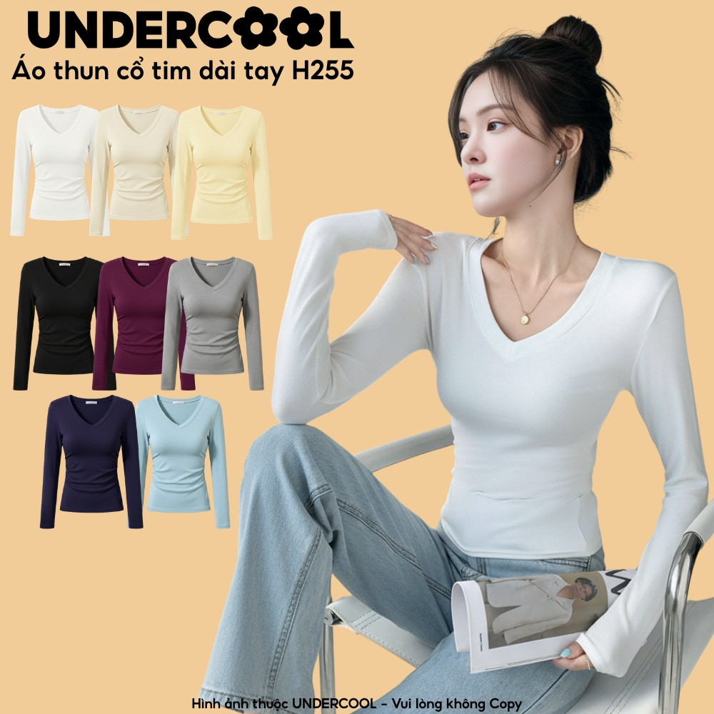 Áo Thun Cổ Tim Dài Tay Nữ UNDERCOOL Ôm Body, Co Giãn, Giữ Ấm, Ôm Body, Basic, Hàn Quốc, Chất Thun Lạnh 9 Màu ,live H255