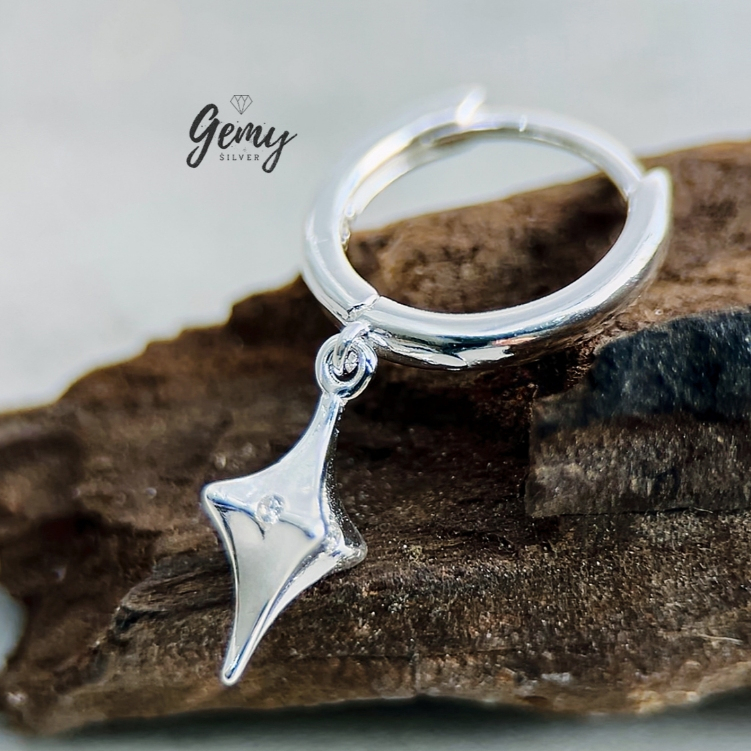 Khuyên tai nam tròn bạc 925 đính ngôi sao trơn basic, cực chất Starlight (1 chiếc) | GEMY SILVER KN66