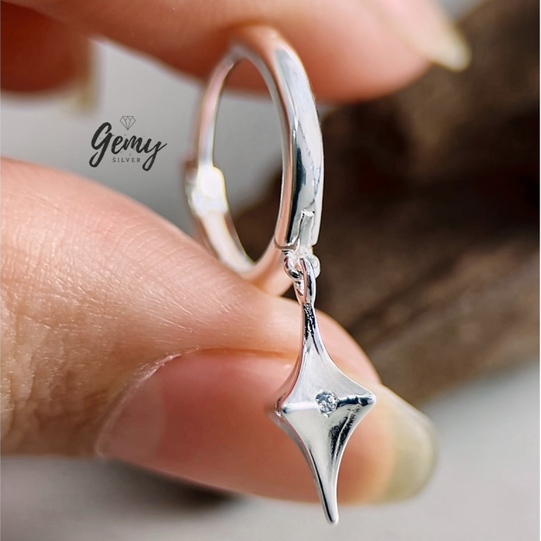Khuyên tai nam tròn bạc 925 đính ngôi sao trơn basic, cực chất Starlight (1 chiếc) | GEMY SILVER KN66