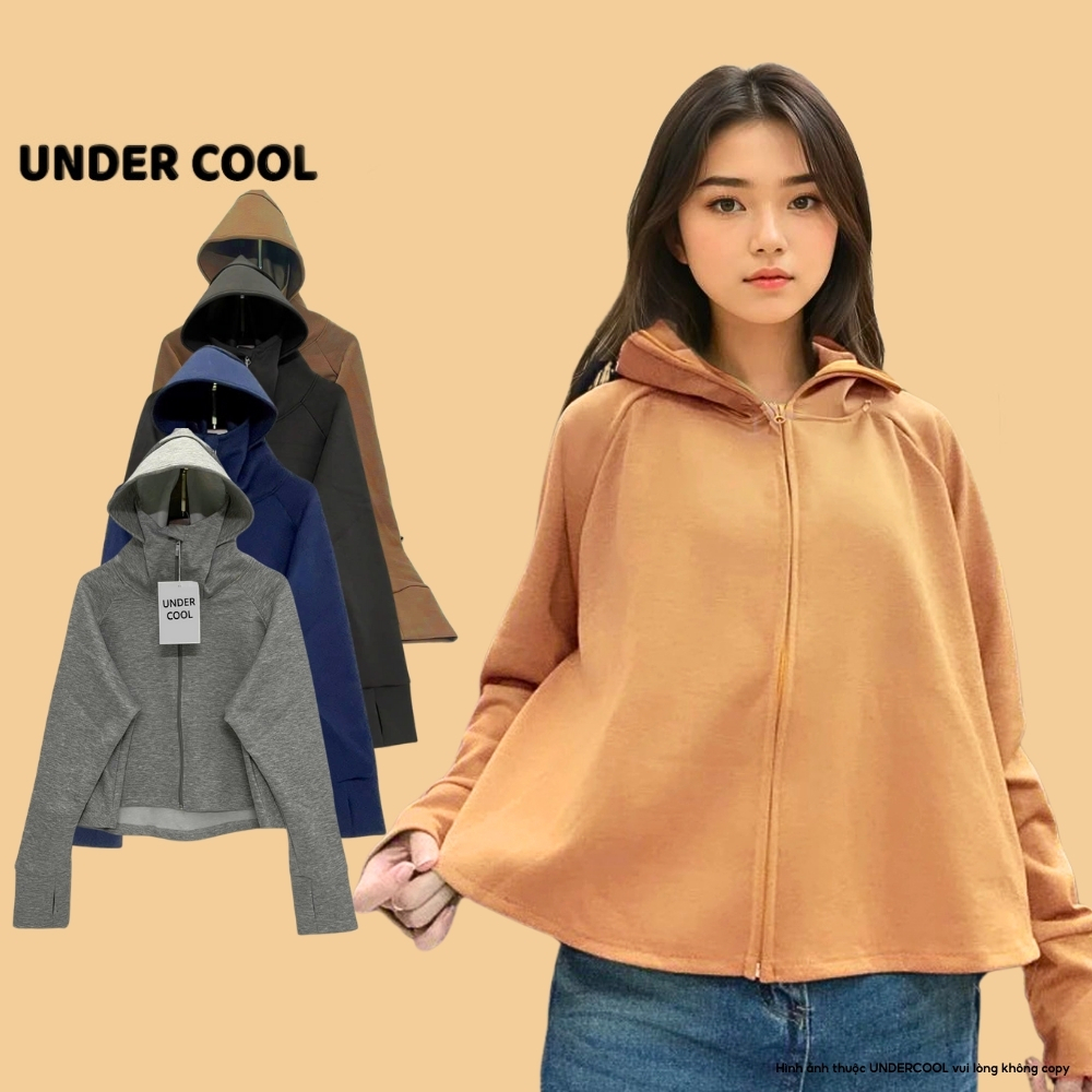 Áo Chống Nắng Nữ UNDERCOOL Chống Nắng UPF50+ Chống Tia UV Vành Mũ To Dáng Croptop Chất Umi Nỉ Co Giãn, Live  ACN05